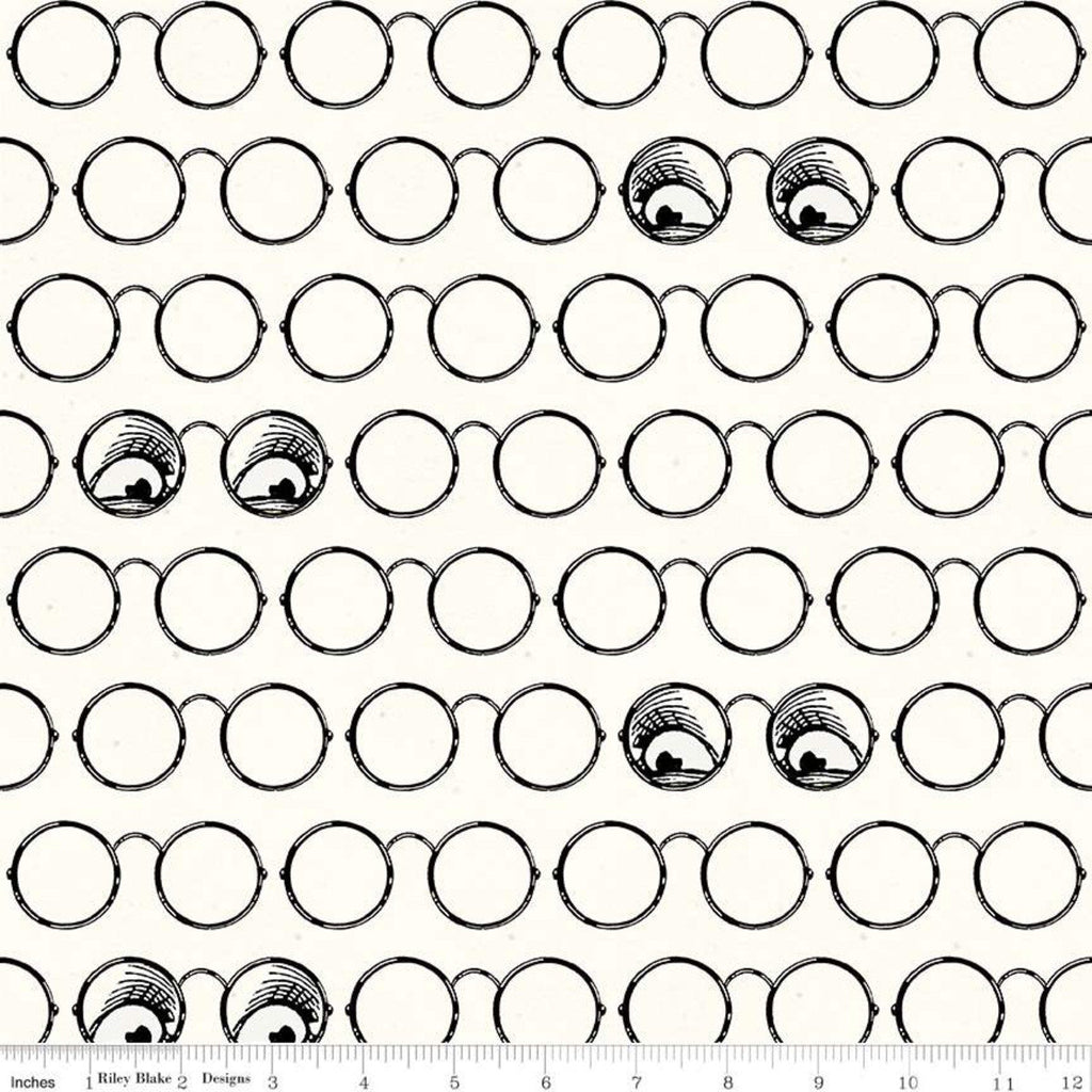 SALE Goose Tales Spooky Specs Off White - Riley Blake Designs - Halloween Glasses Eyeglasses Eyes -  Quilting Cotton Fabric