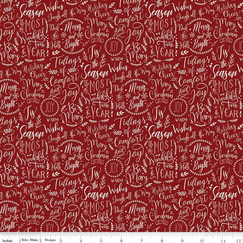 Christmas Traditions Words Red - Riley Blake Designs - Cream Christmas Sayings Phrases Sprigs Text on Red  - Quilting Cotton Fabric