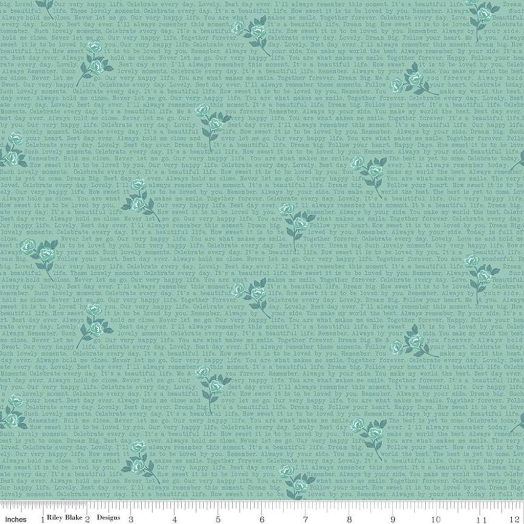 CLEARANCE Splendor Text Mint - Riley Blake Designs - Floral Flowers Inspirational Words Green  -  Quilting Cotton Fabric
