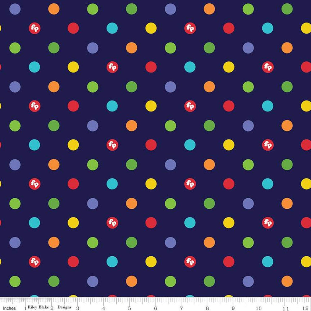 SALE Fisher-Price Dots Navy - Riley Blake Designs - Toys Nostalgia Childhood Juvenile Polka Dots Dotted Logo Blue - Quilting Cotton Fabric