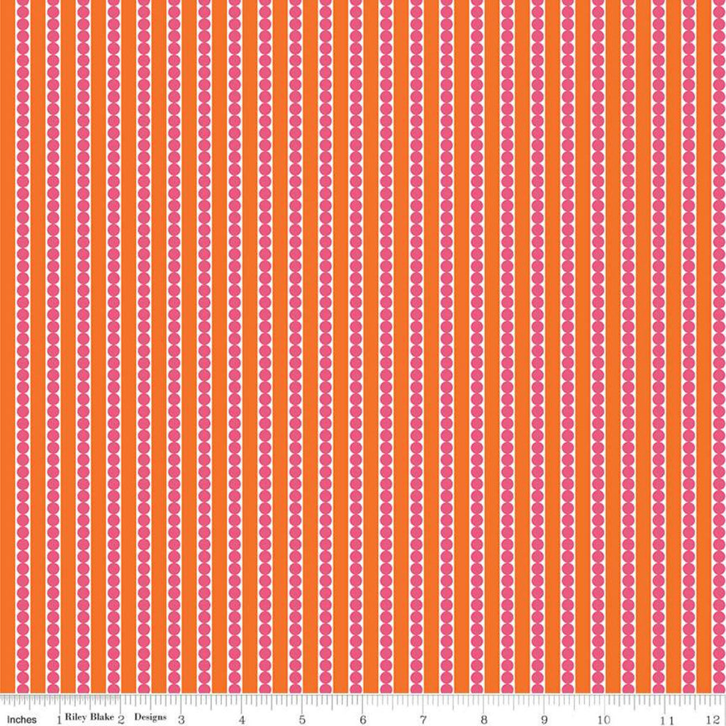 SALE Garden Party Seed Rows C9565 Orange - Riley Blake Designs - Stripes Containing Circles Stripe Striped  - Quilting Cotton Fabric