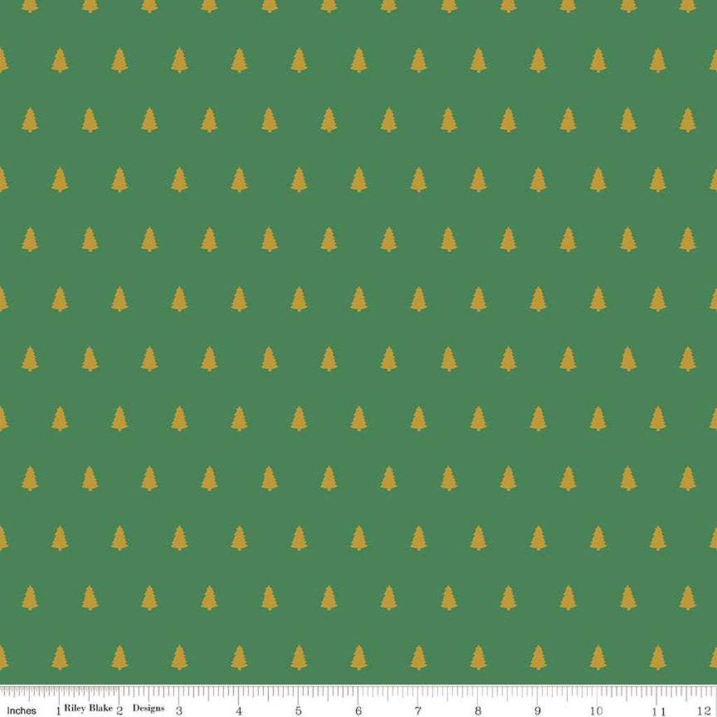 SALE Santa Claus Lane Trees SC9613 Green SPARKLE - Riley Blake Designs - Christmas Gold SPARKLE - Quilting Cotton Fabric