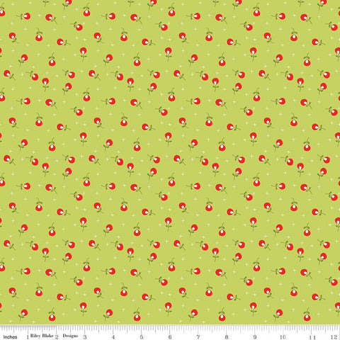 19" end of bolt - SALE Merry Little Christmas Berries C9645 Green - Riley Blake Designs - Floral Flowers Plus Signs - Quilting Cotton Fabric