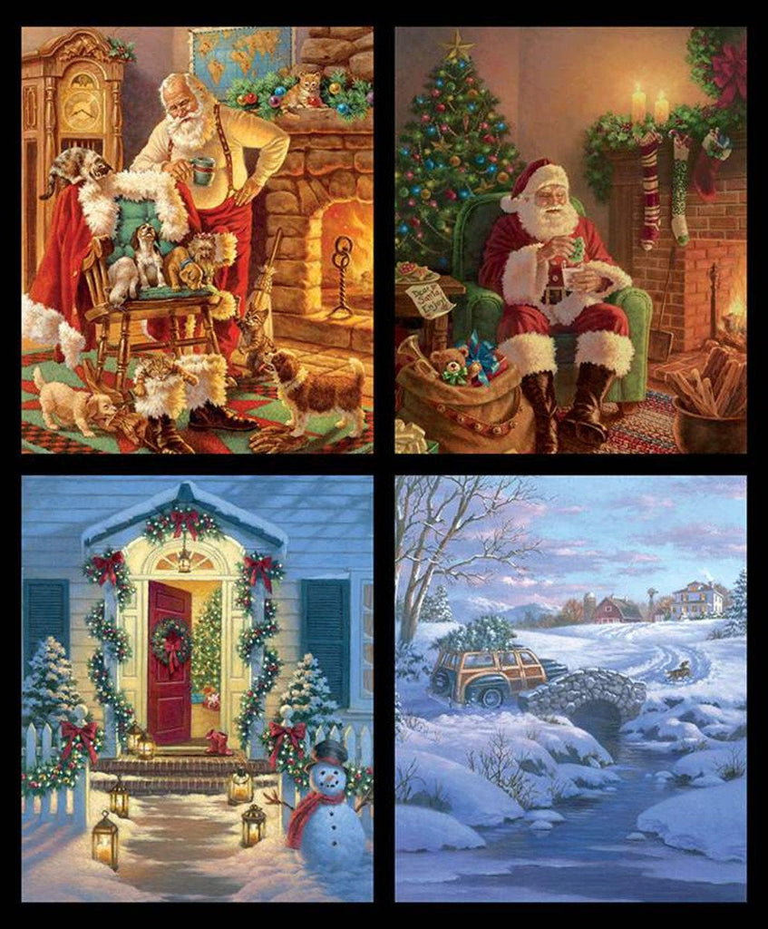 CLEARANCE A Classic Christmas Pillow Panel P9544 by Riley Blake - Santa Cookies Puppies Kittens Farm Winter - Quilting Cotton Fabric