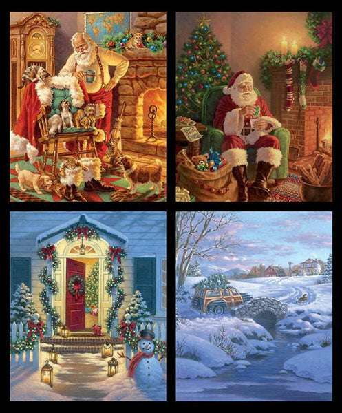 CLEARANCE A Classic Christmas Pillow Panel P9544 by Riley Blake - Santa Cookies Puppies Kittens Farm Winter - Quilting Cotton Fabric