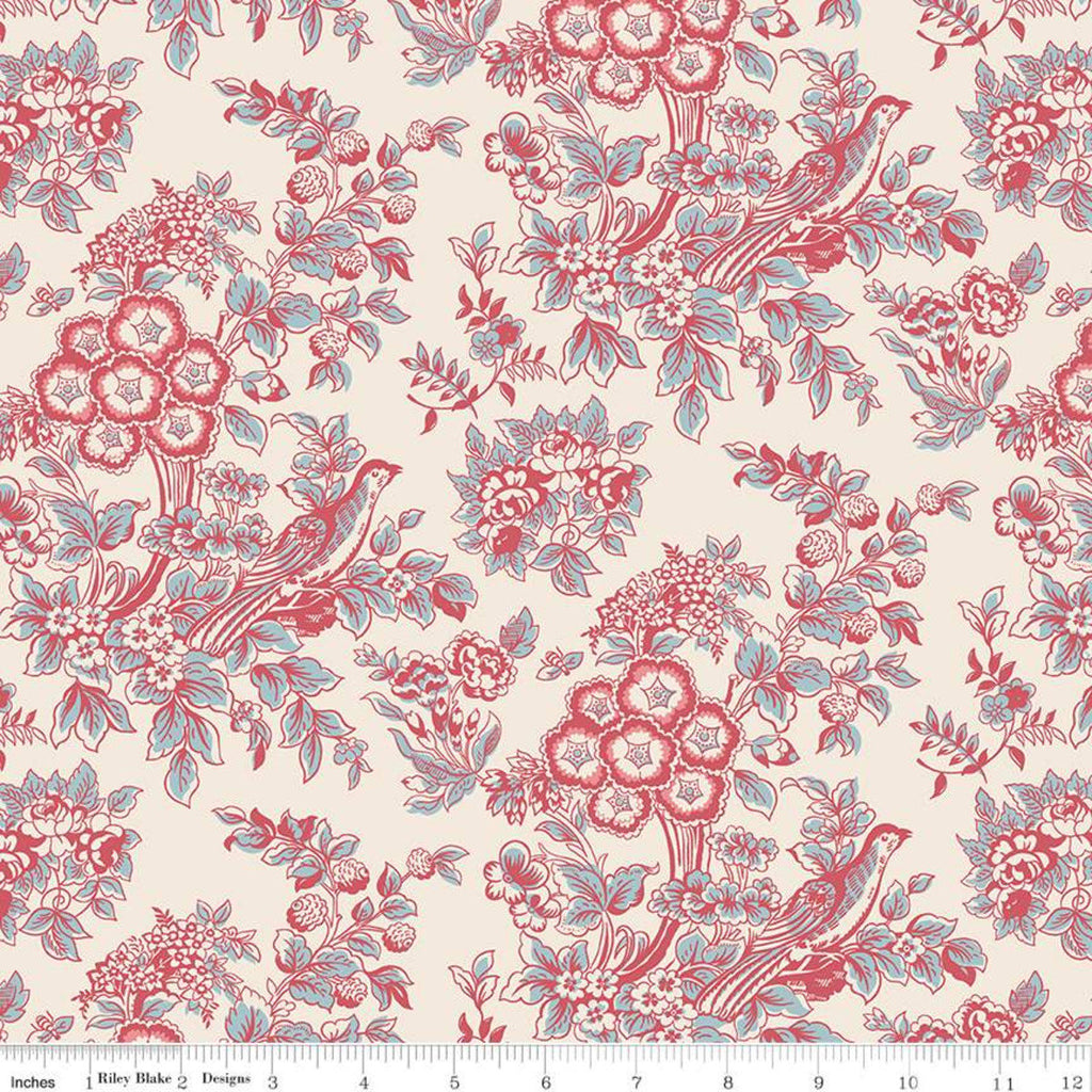 SALE Jane Austen at Home C10016 Charlotte - Riley Blake Designs - Red Historical Reproductions Floral - Quilting Cotton - Licensed Product
