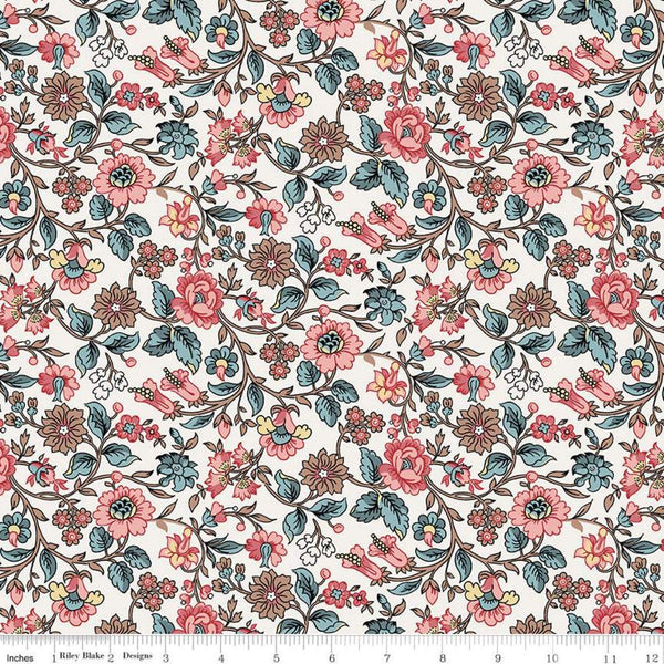 Jane Austen at Home C10003 Anne - Riley Blake  - Cream Blue Pink Historical Reproductions - Quilting Cotton Fabric - Licensed Product