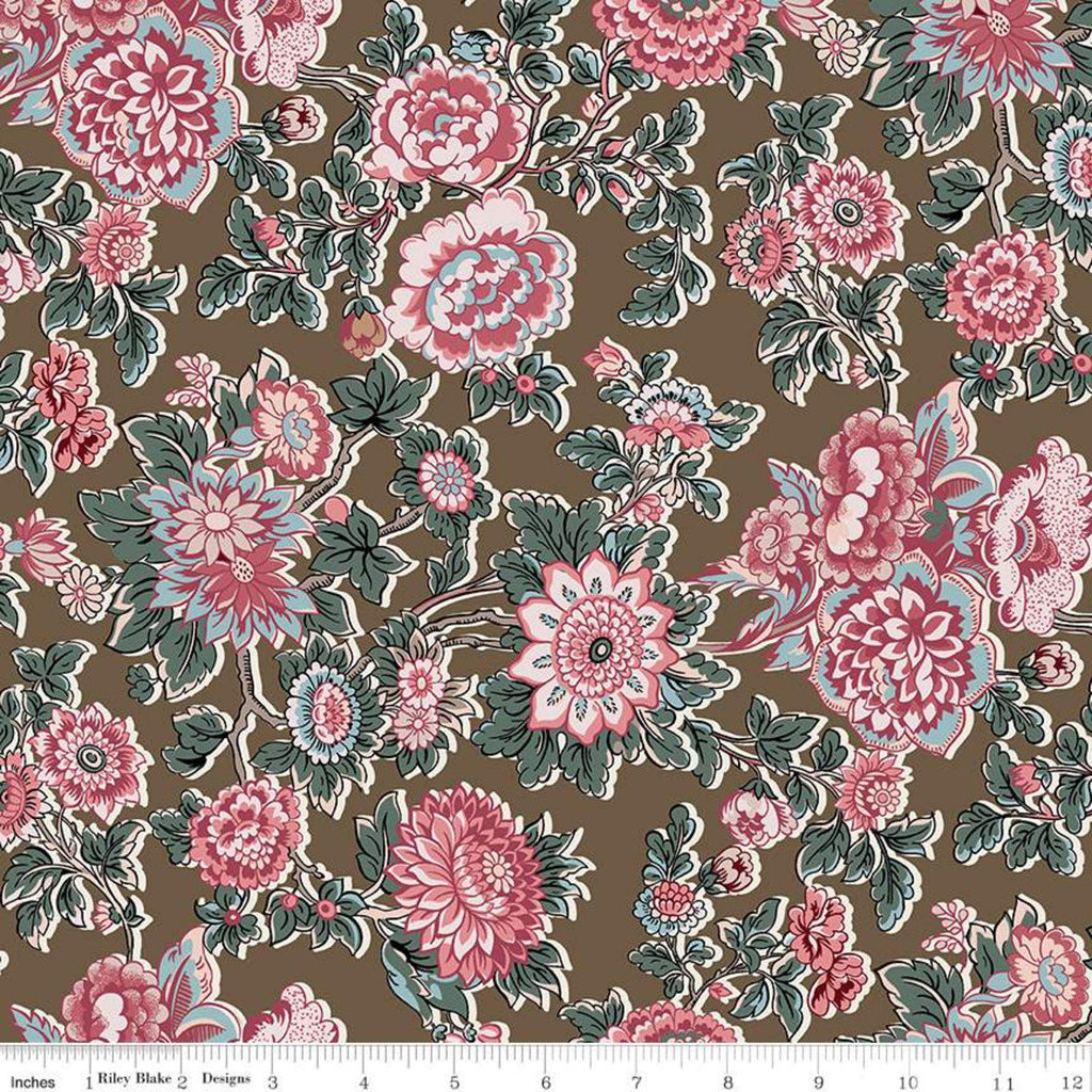 SALE Jane Austen at Home C10008 Caroline - Riley Blake Designs - Brown Pink Historical Reproductions - Quilting Cotton - Licensed Product