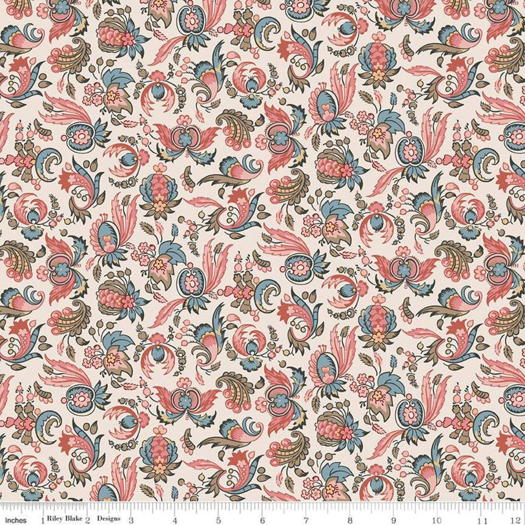 SALE Jane Austen at Home C10005 Jane - Riley Blake Designs - Cream Blue Historical Reproductions - Quilting Cotton Fabric - Licensed Product