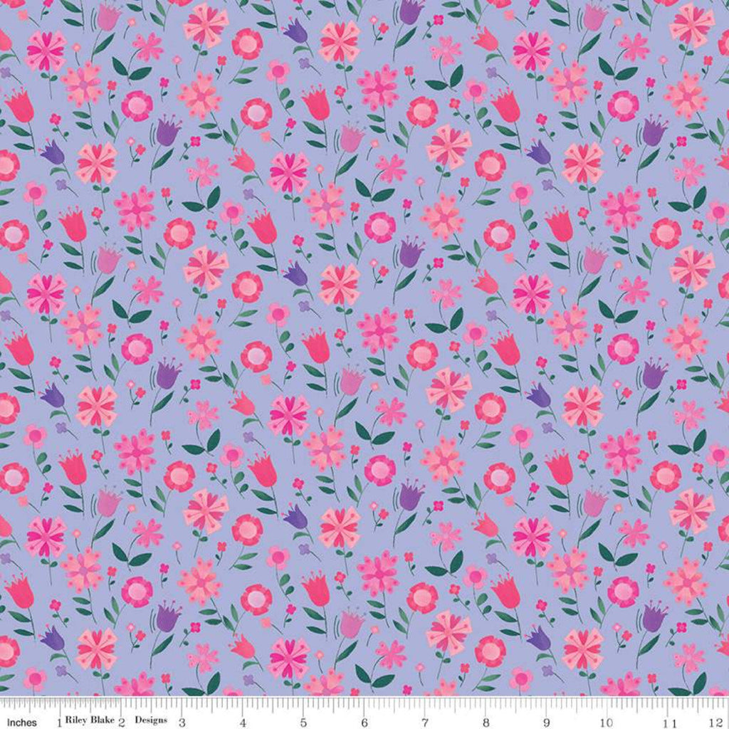 18" End of Bolt - Uni the Unicorn Flowers C9983 Light Purple - Riley Blake Designs - Fantasy Juvenile Floral - Quilting Cotton