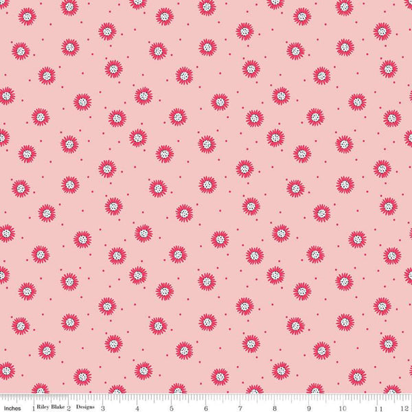SALE Golden Aster Daisy C9844 Pink - Riley Blake Designs - Floral Flowers Daisies Pin Dot Pink Cream - Quilting Cotton Fabric