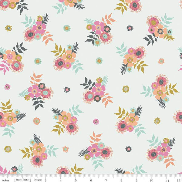 12" End of Bolt - Meadow Lane Posies C10121 Off White - Riley Blake Designs - Floral Flowers - Quilting Cotton Fabric
