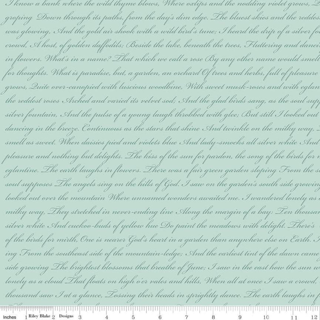 SALE Rose and Violet's Garden Text C10416 Songbird - Riley Blake Designs - Script Words Phrases Blue Aqua  - Quilting Cotton Fabric