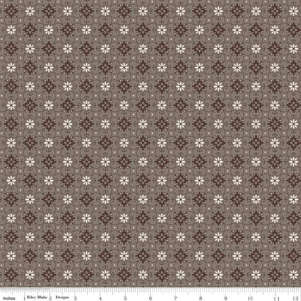 23" End of Bolt - Flea Market Wallpaper C10214 Pebble - Riley Blake -  Flowers Trellis Daisies Brown - Lori Holt  - Quilting Cotton Fabric
