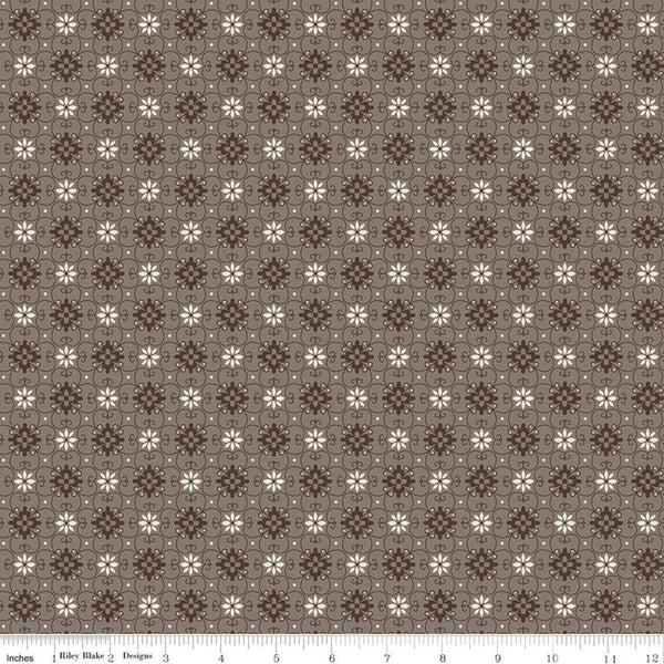 23" End of Bolt - Flea Market Wallpaper C10214 Pebble - Riley Blake -  Flowers Trellis Daisies Brown - Lori Holt  - Quilting Cotton Fabric
