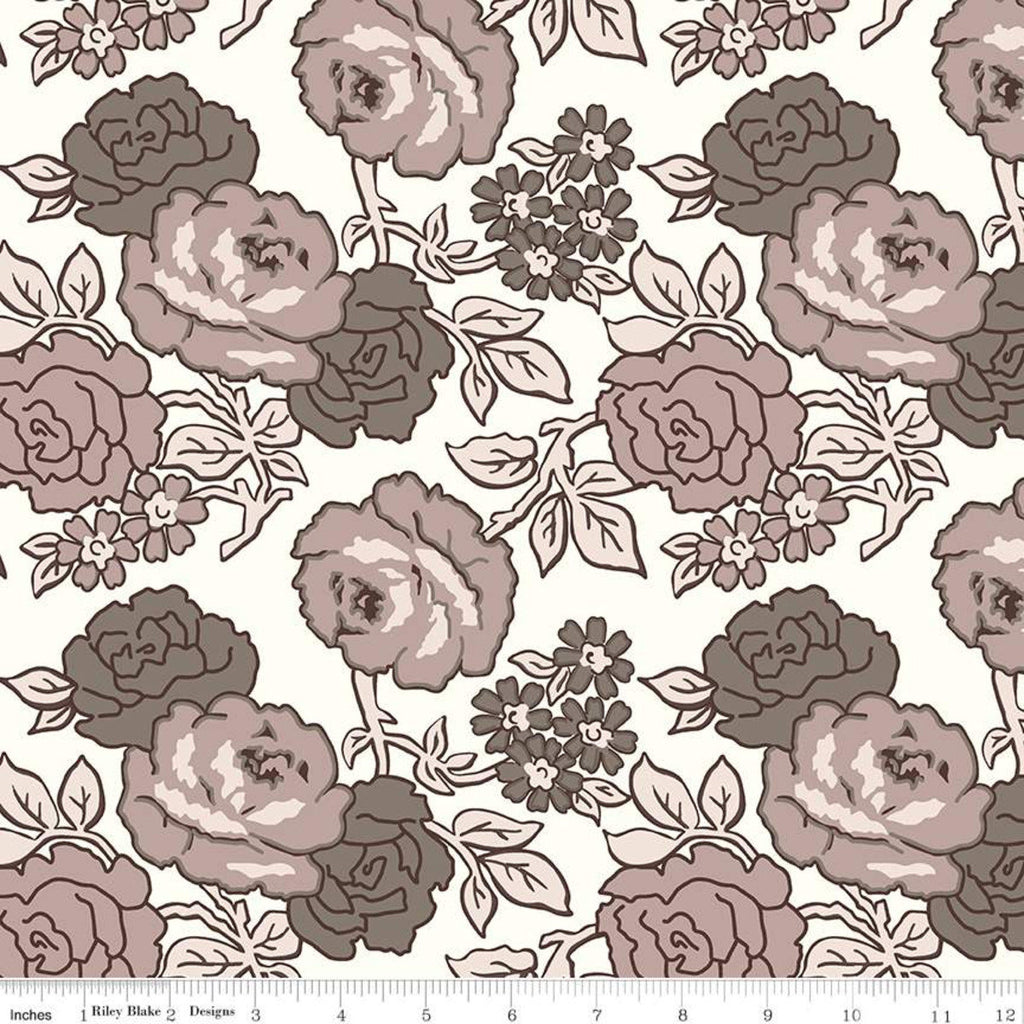 3 Yard Cut -  SALE Flea Market Roses WIDE BACK WB10232 Neutral - Riley Blake - 107/108" Brown Floral - Lori Holt - Quilting Cotton Fabric