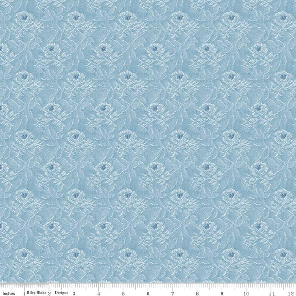 SALE Delightful Tapestry C10253 Blue - Riley Blake Designs - Floral Flowers Tone-on-tone Roses - Quilting Cotton Fabric