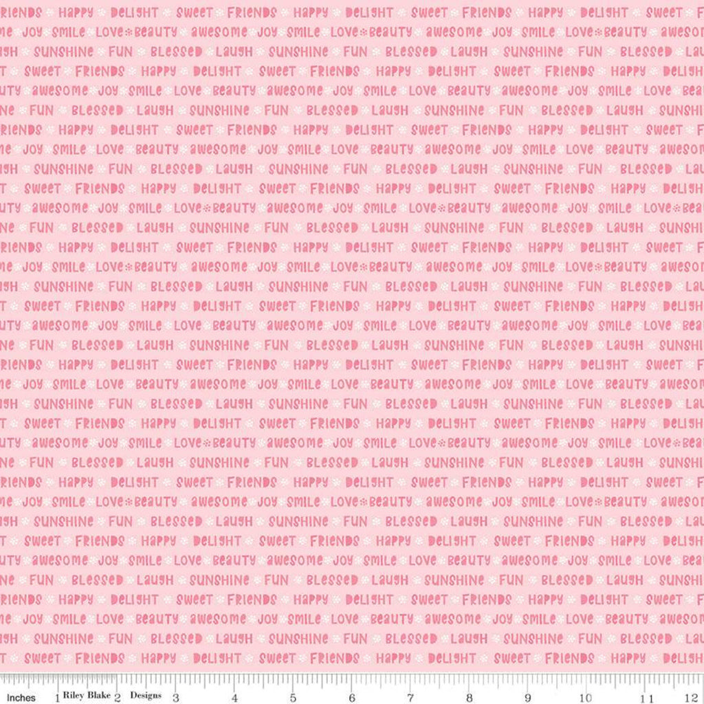 SALE Pure Delight Chatter C10093 Pink - Riley Blake Designs - Uplifting Words Text White Daisies - Quilting Cotton Fabric