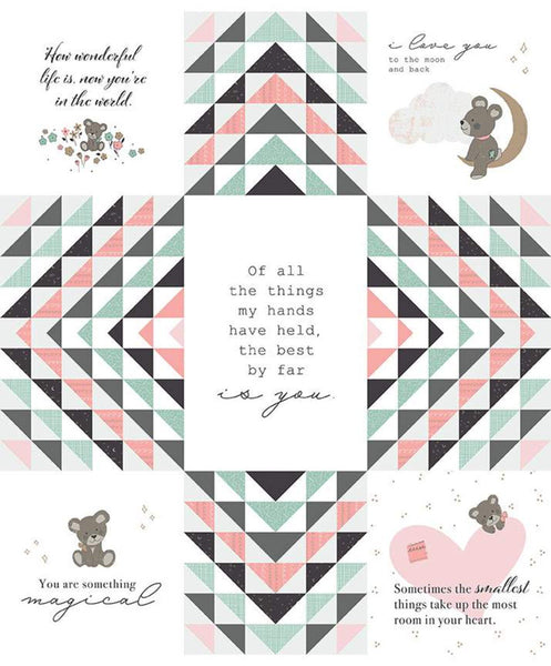 CLEARANCE Sleep Tight Panel SP10266 Multi SPARKLE by Riley Blake Designs - Triangles Flying Bears Champagne SPARKLE - Quilting Cotton Fabric