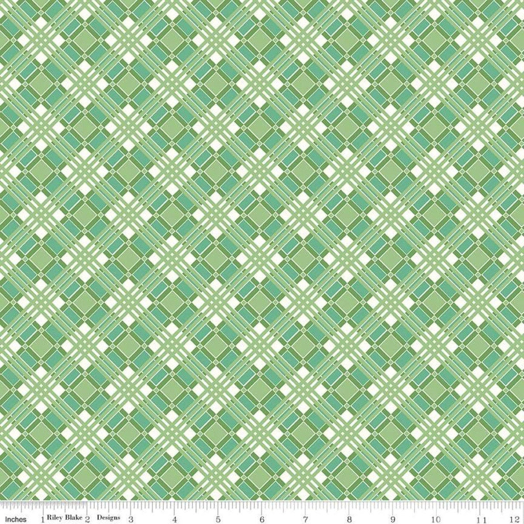 14" End of Bolt Piece - CLEARANCE Flea Market Plaid C10217 Green - Riley Blake  - Diagonal - Lori Holt  - Quilting Cotton