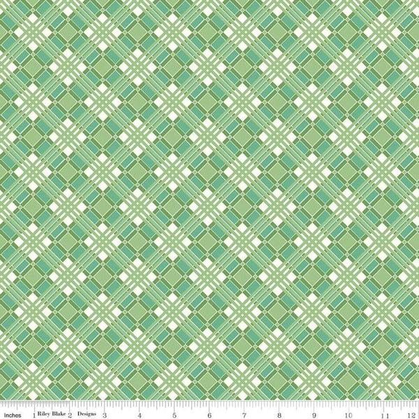14" End of Bolt Piece - CLEARANCE Flea Market Plaid C10217 Green - Riley Blake  - Diagonal - Lori Holt  - Quilting Cotton