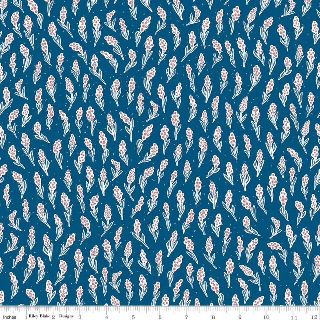 SALE Rocky Mountain Wild Berries C10291 Blue - Riley Blake Designs - Floral Berry Sprigs - Quilting Cotton Fabric
