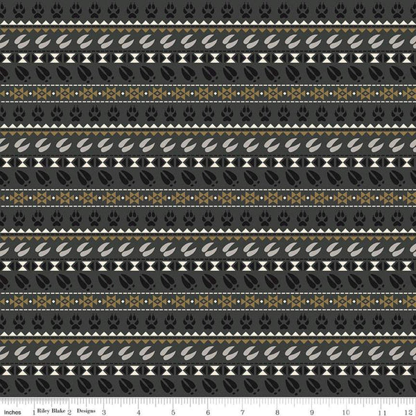SALE Timberland Stripe C10334 Charcoal - Riley Blake Designs - Striped Stripes Animal Tracks Paw Prints Dark Gray - Quilting Cotton Fabric