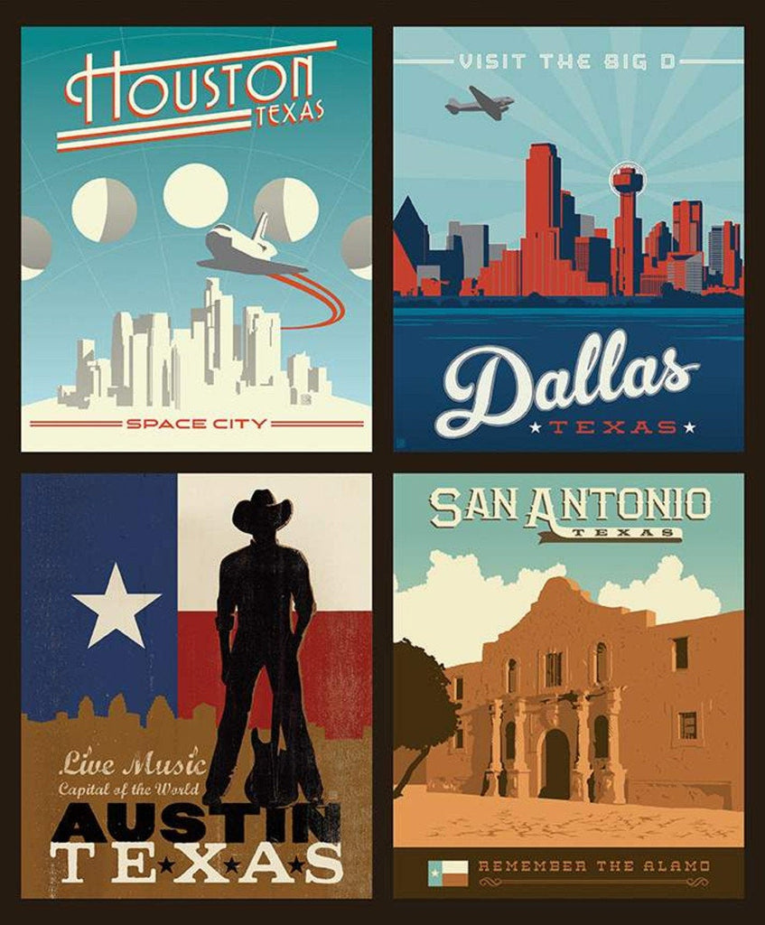 SALE Destinations Pillow Panel Texas Cities PP10403 by Riley Blake Designs - DIGITALLY PRINTED - Quilting Cotton Fabric
