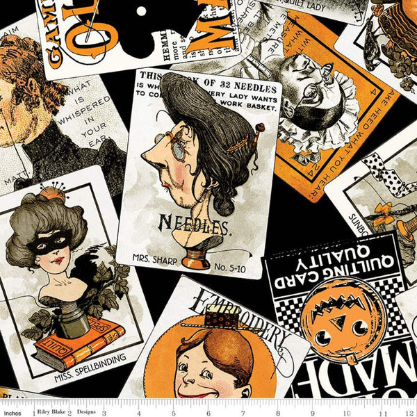 SALE Old Made Scattered Cards C10593 Black - Riley Blake Designs - Halloween Sewing Playing Card Game -  Quilting Cotton Fabric