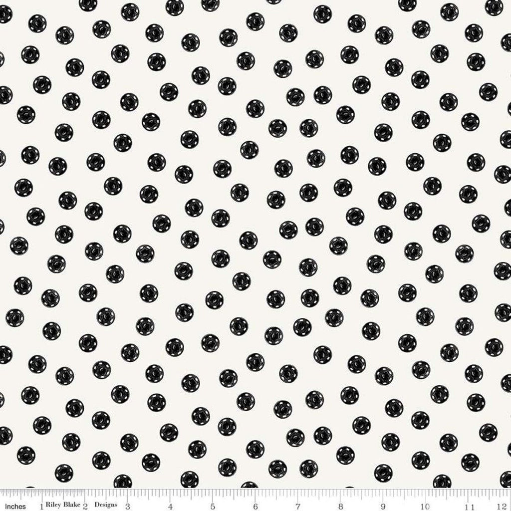 SALE Old Made Snap Dots C10596 White - Riley Blake Designs - Halloween Sewing Snaps Polka Dot Dotted -  Quilting Cotton Fabric