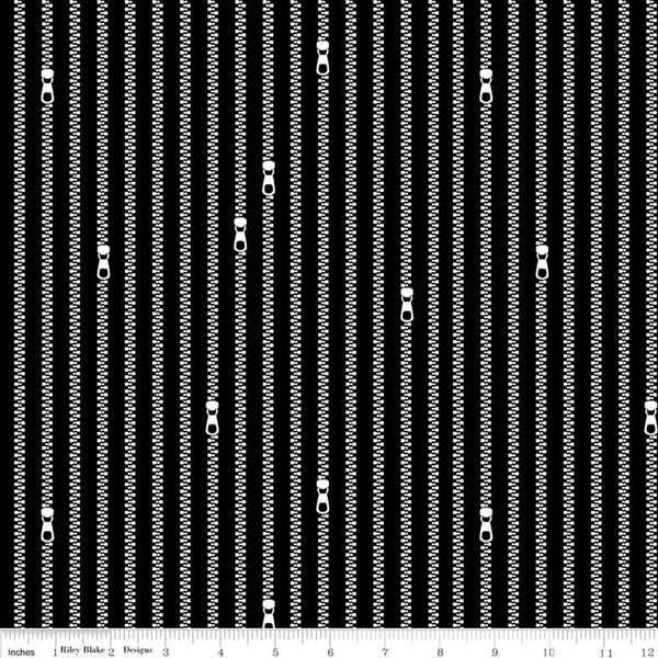 SALE Old Made Zipper Stripes C10597 Black - Riley Blake Designs - Halloween Sewing Zippers Stripe Striped -  Quilting Cotton Fabric