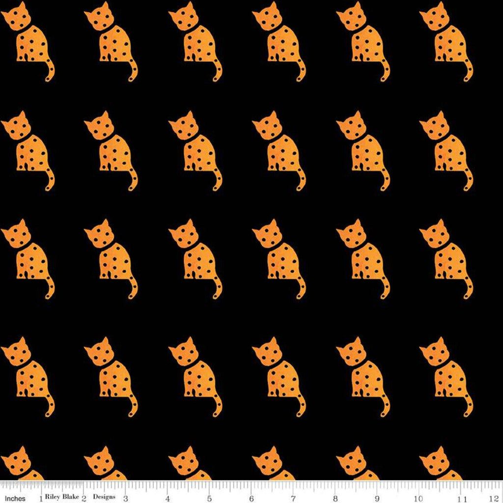 SALE Old Made Cat Stamp C10599 Black - Riley Blake Designs - Halloween Sewing Cats -  Quilting Cotton Fabric