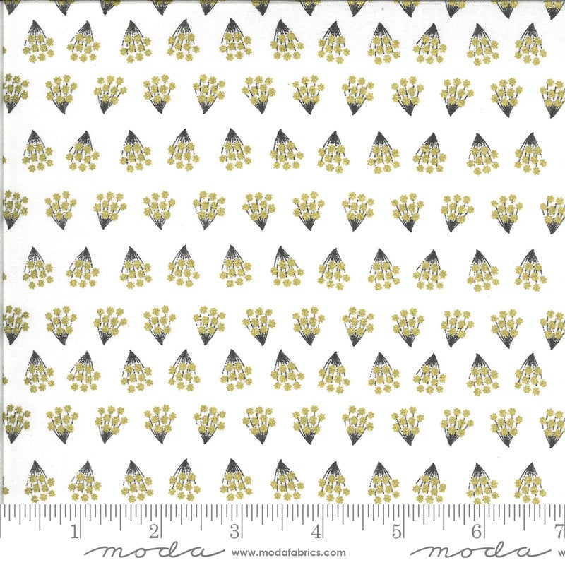 CLEARANCE Dwell in Possibility Tiny Bouquets METALLIC 48314 Ivory - Moda - Flowers Off-White with Gold METALLIC - Quilting Cotton Fabric