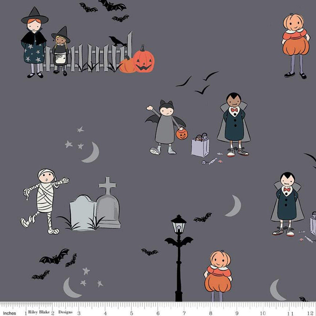 17" End of Bolt - SALE Spooky Hollow Main SC10570 Charcoal SPARKLE - Riley Blake - Halloween Silver SPARKLE Gray - Quilting Cotton Fabric