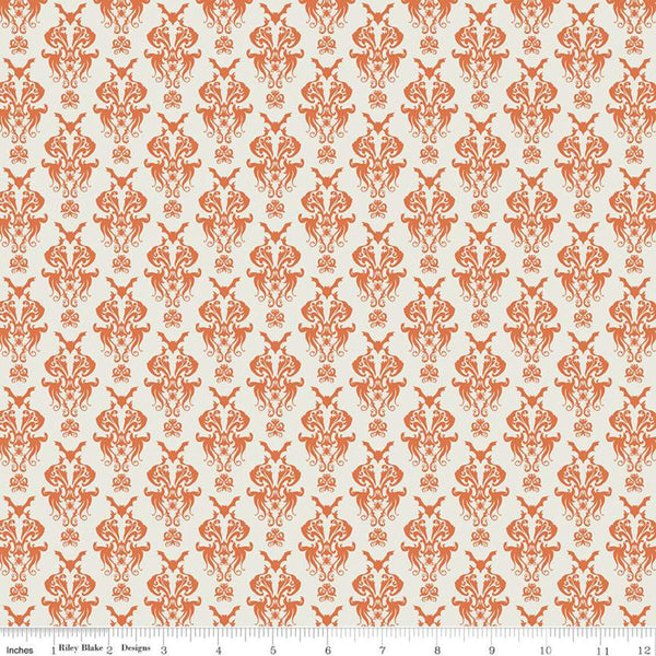 SALE Spooky Hollow Damask C10571 Eggshell - Riley Blake Designs - Halloween Bats Spiders Spooky Eyes -  Quilting Cotton Fabric