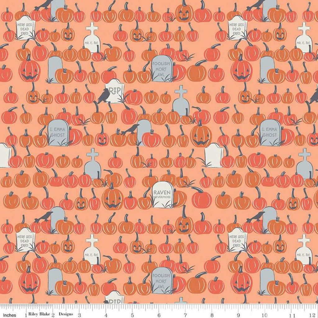 CLEARANCE Spooky Hollow Pumpkin Field C10575 Orange - Riley Blake Designs - Halloween Pumpkins Headstones Crows -  Quilting Cotton Fabric