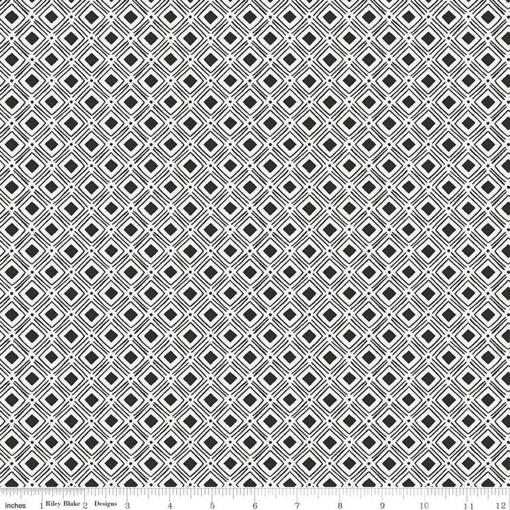 SALE Tea with Bea Diamond C10494 Charcoal - Riley Blake Designs - Geometric Square in Square Diamonds Dark Gray Off White - Quilting Cotton