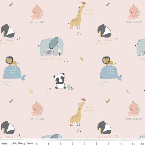 Fat Quarter End of Bolt - SALE FLANNEL Cute Cuddles F10623 Blush - Riley Blake Designs - Juvenile Giraffe Lion Pink  - FLANNEL Cotton Fabric