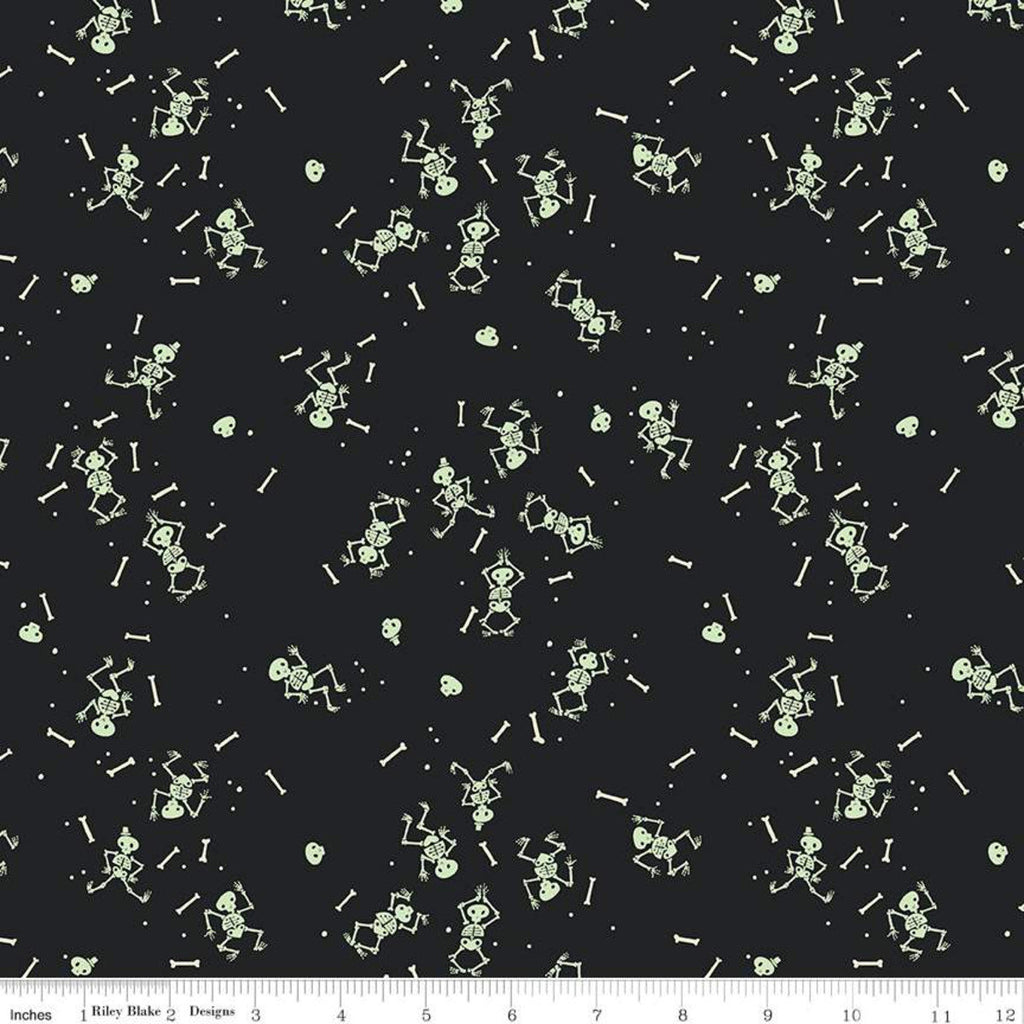 SALE Tiny Treaters Skeletons GC10483 Charcoal GLOW in the DARK - Riley Blake Designs - Halloween Black Cream Bones - Quilting Cotton Fabric