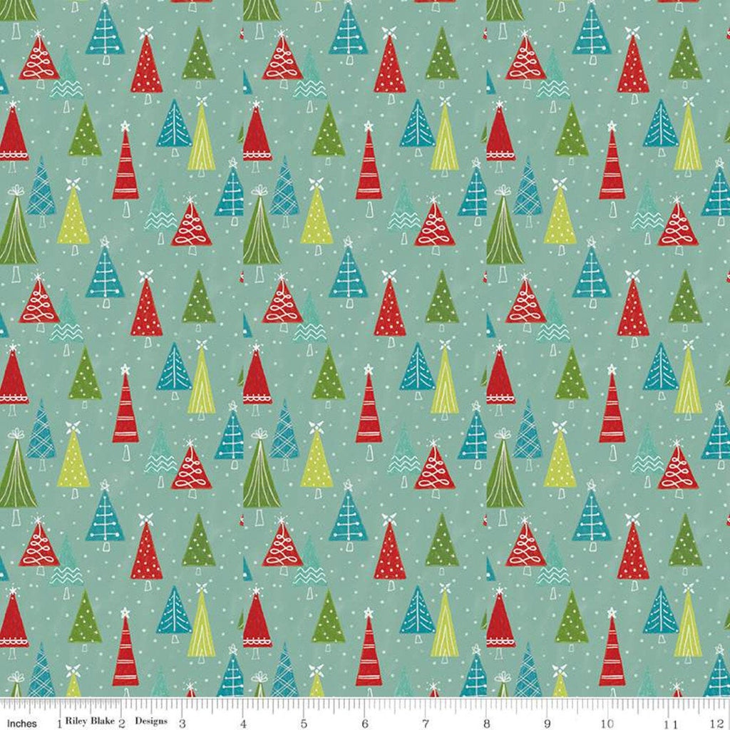 SALE Snowed In Trees C10814 Glacier - Riley Blake Designs - Christmas Pin Dot Snow Blue Green - Quilting Cotton Fabric