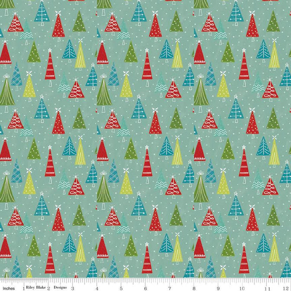 SALE Snowed In Trees C10814 Glacier - Riley Blake Designs - Christmas Pin Dot Snow Blue Green - Quilting Cotton Fabric