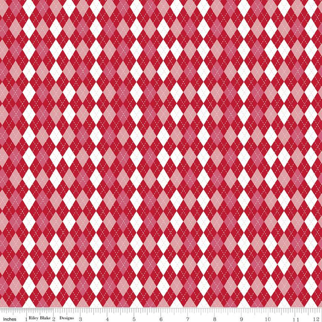 13" End of Bolt - Christmas Adventure Argyle C10736 Scarlet - Riley Blake - Geometric Red White Pink Diamonds  - Quilting Cotton Fabric