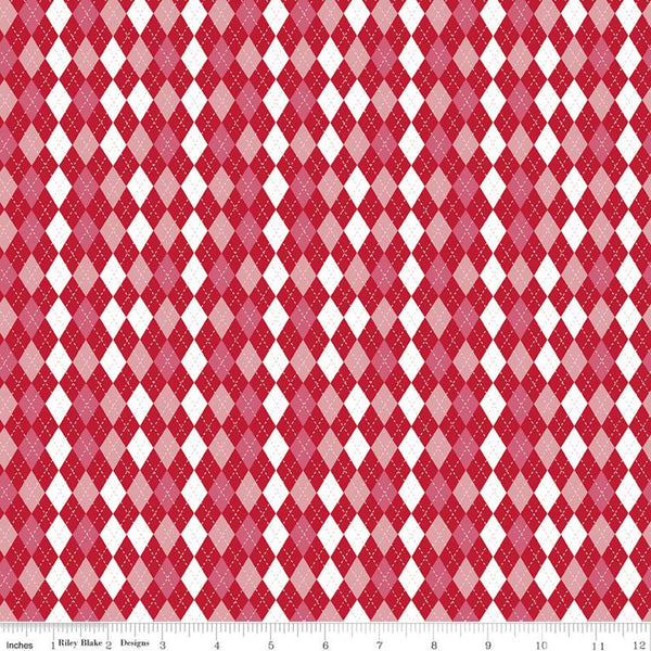 13" End of Bolt - Christmas Adventure Argyle C10736 Scarlet - Riley Blake - Geometric Red White Pink Diamonds  - Quilting Cotton Fabric