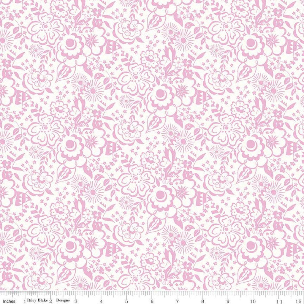 SALE The Deco Dance Collection Lindy Silhouette A - 04775919A - Riley Blake - Floral Pink White Liberty Fabrics - Quilting Cotton Fabric