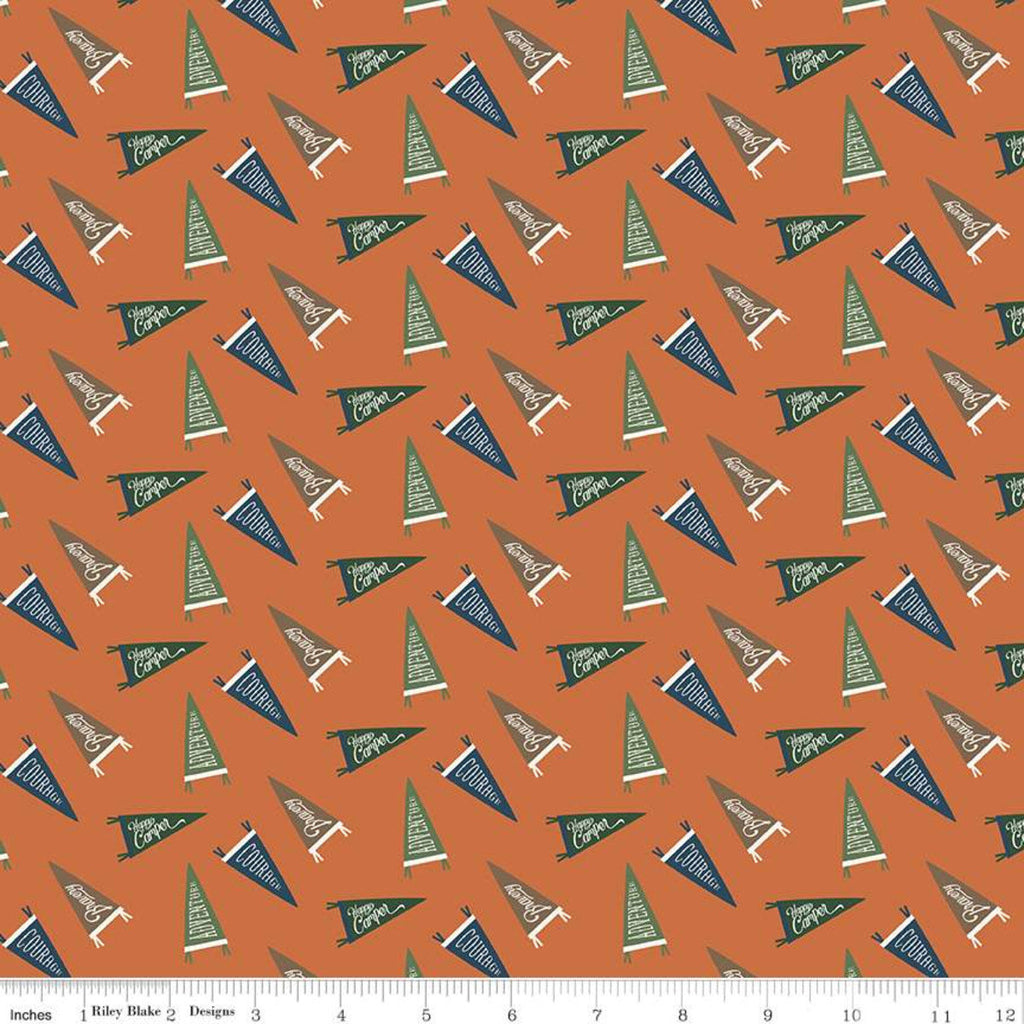 1 Yard End of Bolt - CLEARANCE Adventure is Calling Flags C10723 Orange - Riley Blake - Outdoors Pennants Phrases - Quilting Cotton Fabric