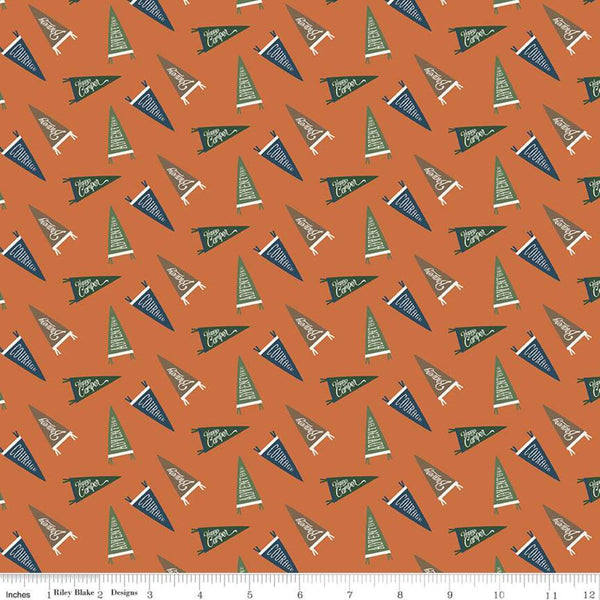 1 Yard End of Bolt - CLEARANCE Adventure is Calling Flags C10723 Orange - Riley Blake - Outdoors Pennants Phrases - Quilting Cotton Fabric