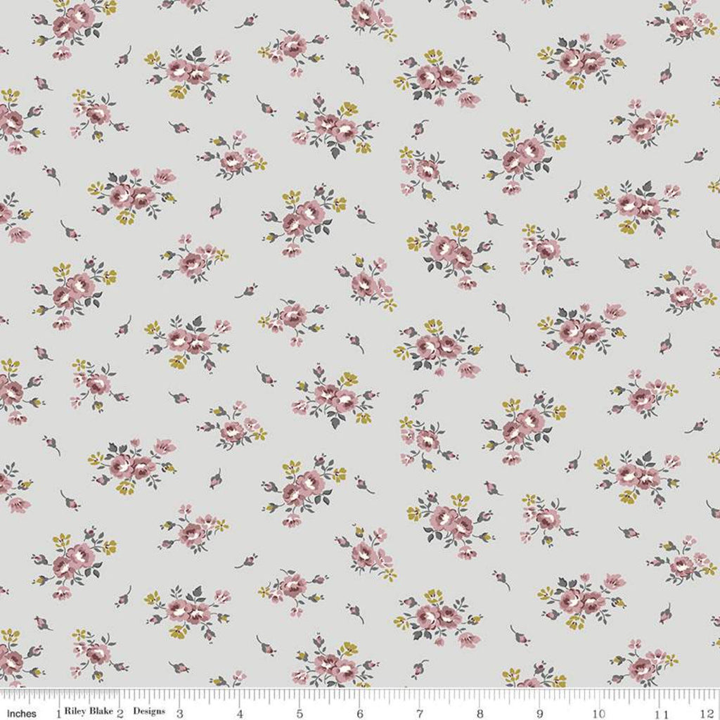 SALE Exquisite Blooms SC10703 Gray SPARKLE - Riley Blake Designs - Floral Flowers Roses Gold SPARKLE - Quilting Cotton