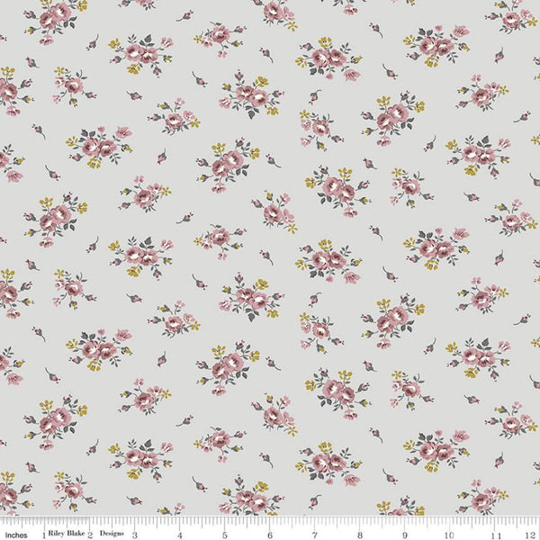 SALE Exquisite Blooms SC10703 Gray SPARKLE - Riley Blake Designs - Floral Flowers Roses Gold SPARKLE - Quilting Cotton