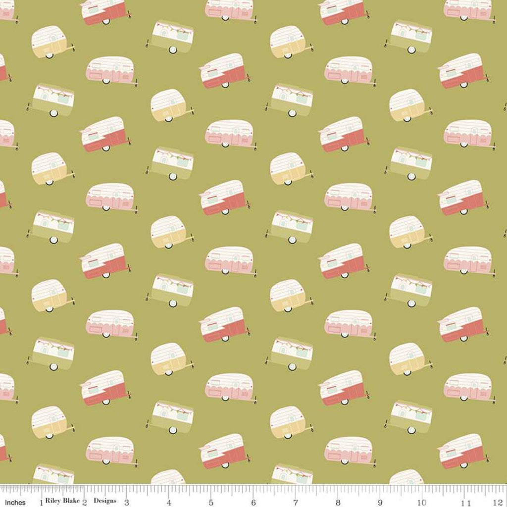 SALE Joy in the Journey Campers C10682 Olive - Riley Blake Designs - Camping Camp Trailers Green - Quilting Cotton Fabric