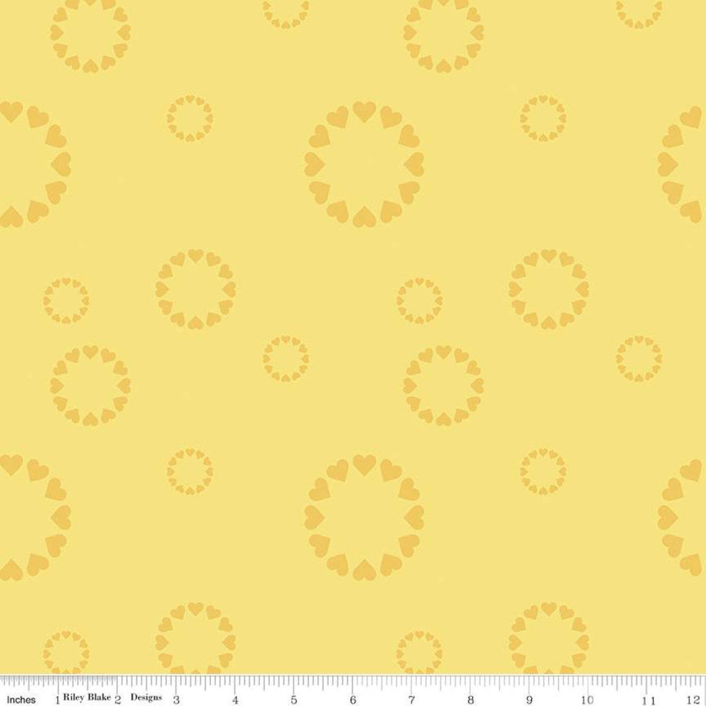 CLEARANCE Dream Heartfelt C10774 Yellow - Riley Blake Designs - Circles of Hearts Geometric - Quilting Cotton